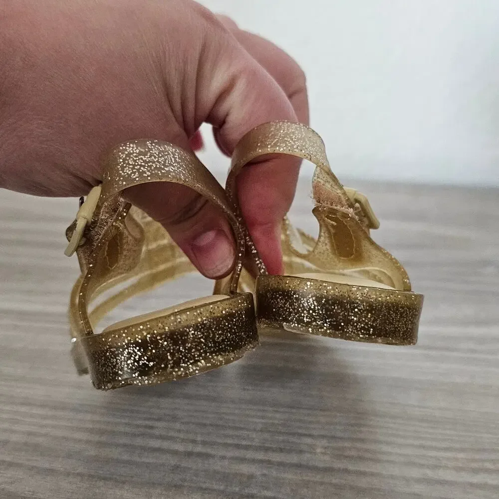Mini Melisa Flox Sandal Glitter Gold Jelly Shoes Toddlers Little Kids USA 7